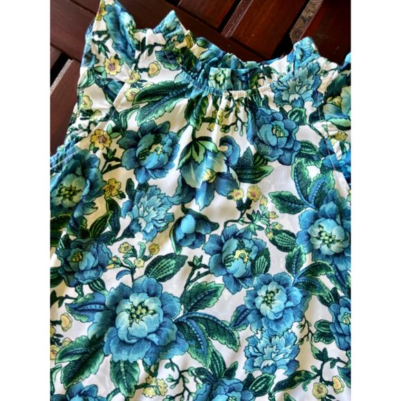 LOFT Blue and Green Floral Sleeveless Ruffle Top Blouse XXSP petite - Picture 3 of 4
